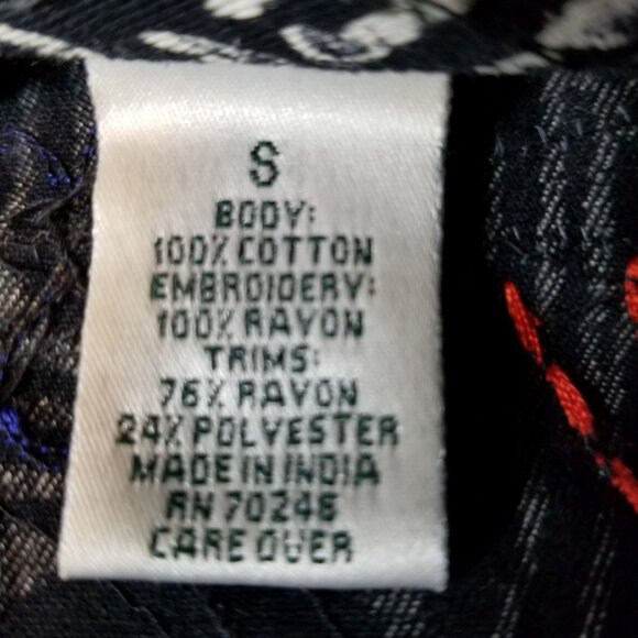 LAURA ASHLEY Ribbon Sequin Accents Leaf Design Denim Jacket Black Small ~ 4450 - Picture 7 of 8